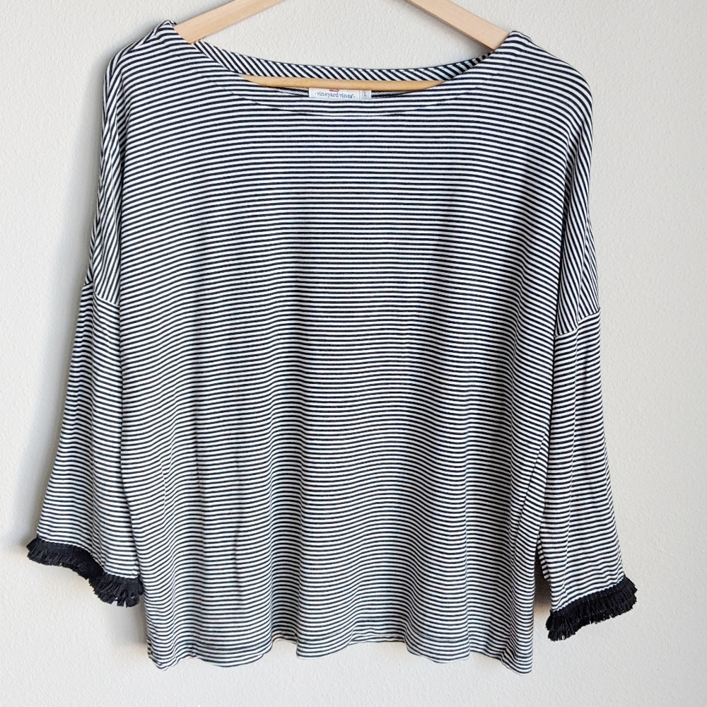 Vineyard Vines 3/4 Sleeve Black White Striped Tee